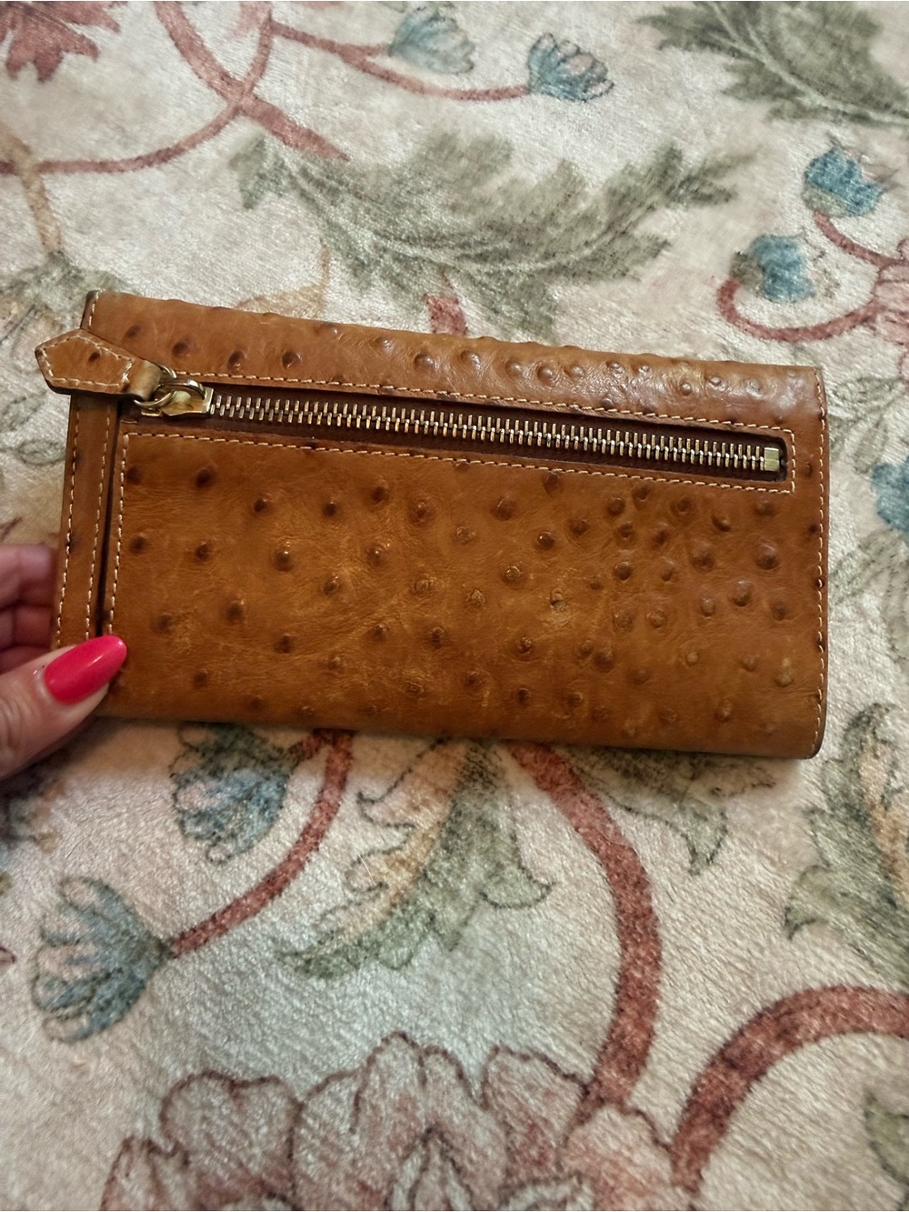 Dooney & Bourke Cognac Ostrich-Embossed Leather Wallet - Picture 9 of 11